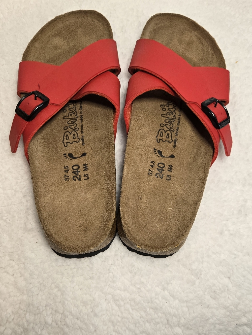 Birkenstock Red Woman's Double-Strap Slide Sandals with Buckles